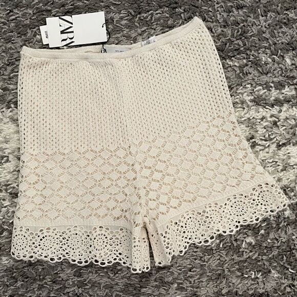 NWT Zara High Waisted Openwork Shorts - Picture 1 of 6